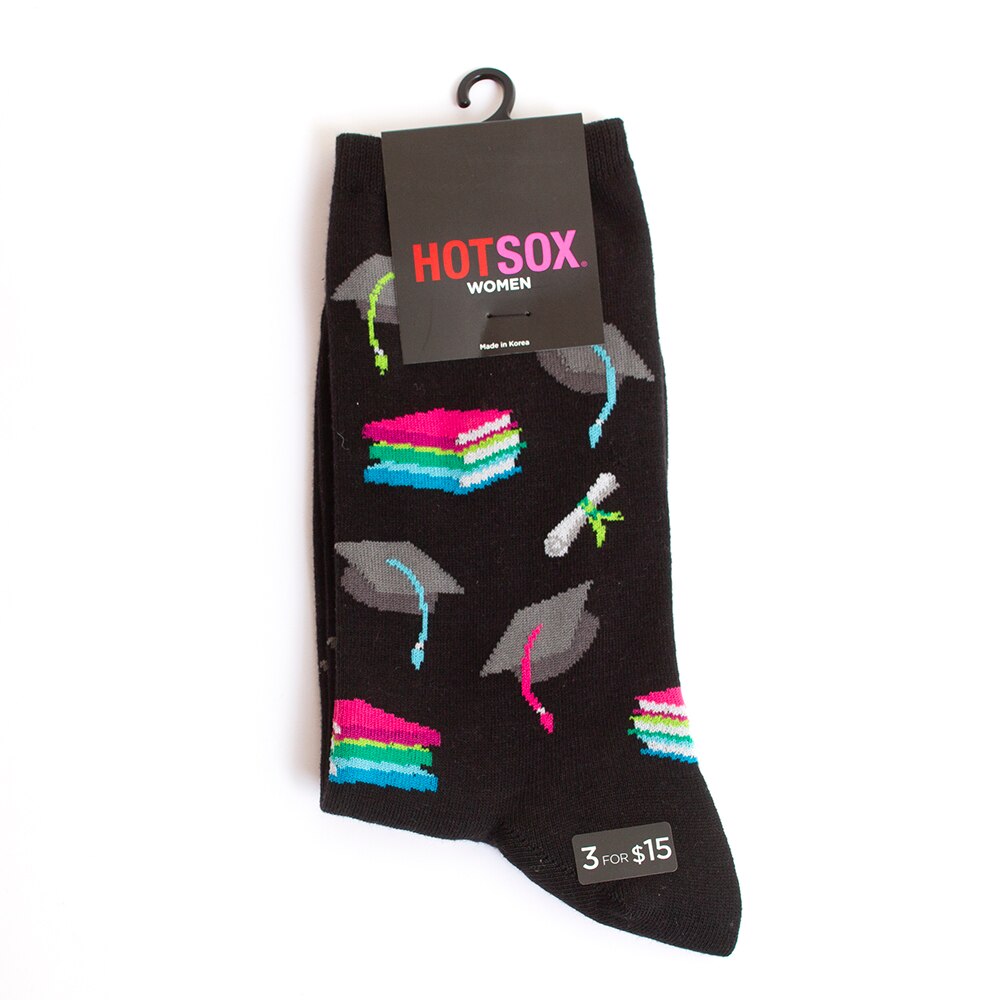 HotSox, Black, Crew, Novelty, Cotton Blend, Accessories, Women, Socks, Graduation, Black, 347775